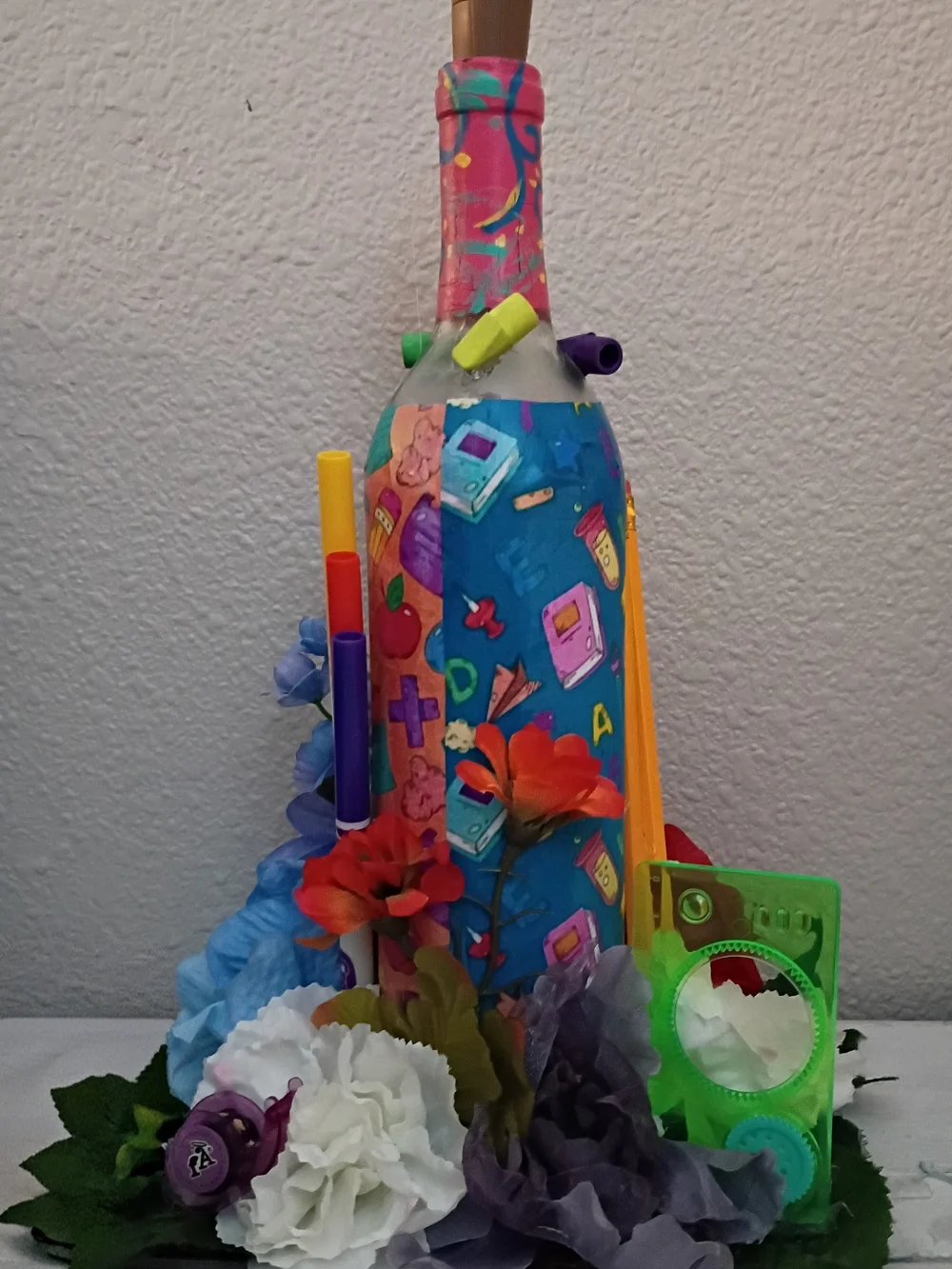 Bright Minds Pink School-Themed Decorative Bottle Light with Floral Accents